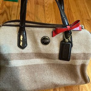 Coach Vintage Signature Stripe Wool Camel & Mahogany Purse